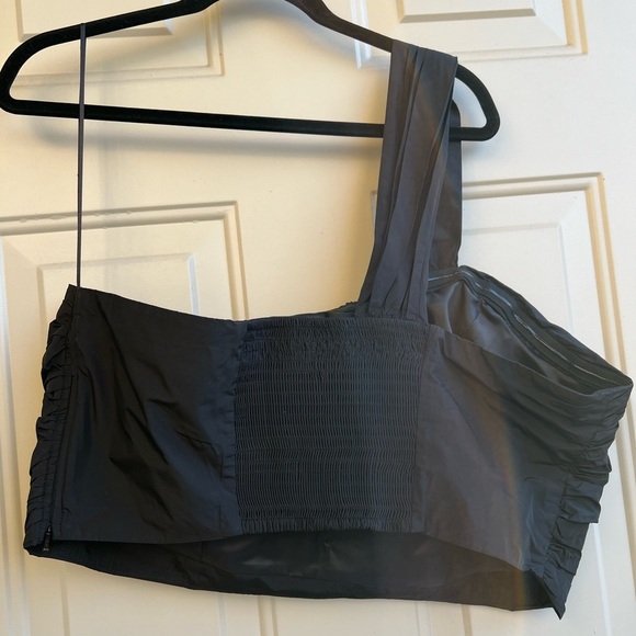 Anthropologie 12W Black One-Shoulder Party Top Draped Evening Cropped - Picture 5 of 6